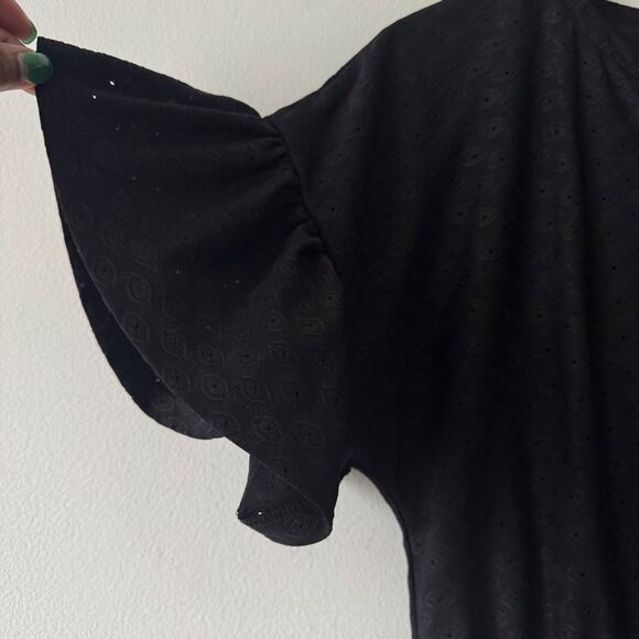 Michael Kors Dress Womens Medium Black Flutter‎ Sleeve Front Tie Mini Whimsigoth - Picture 8 of 11